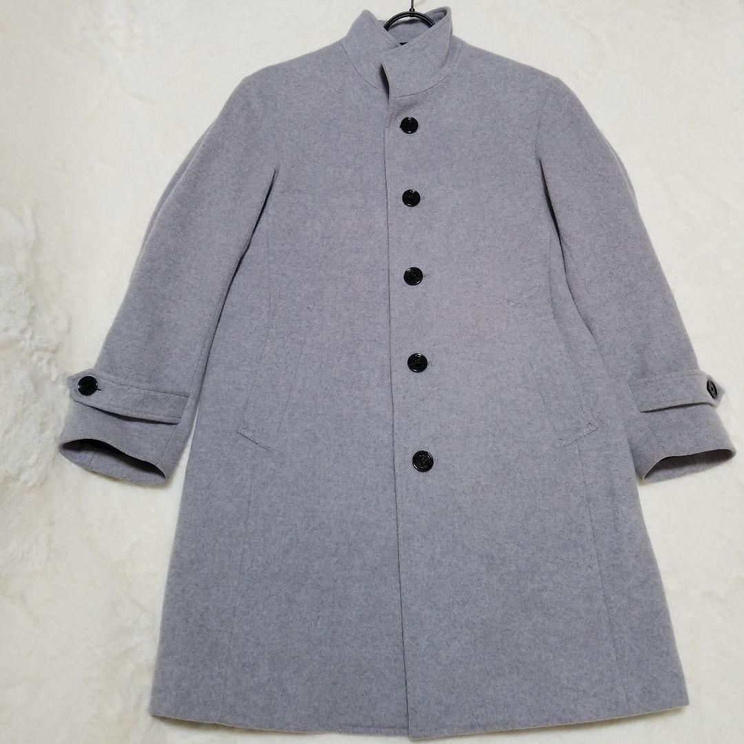 ブラックレーベル　カシミア混　ウールコート　レイズドネック　ブルーグレー　M