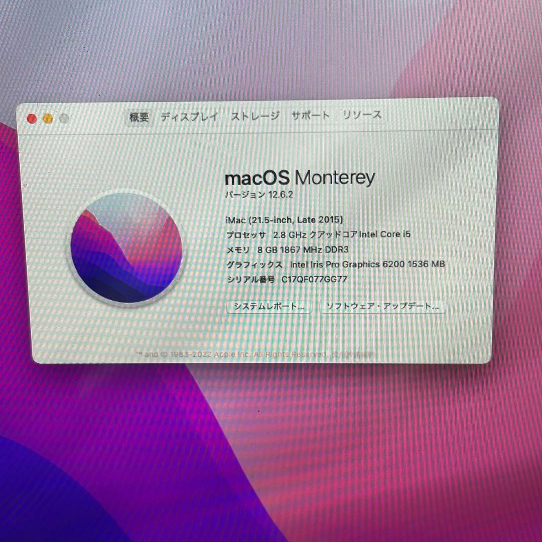 Macデスクトップ Apple iMac 21.5-inch Late 2015 MK442J/A