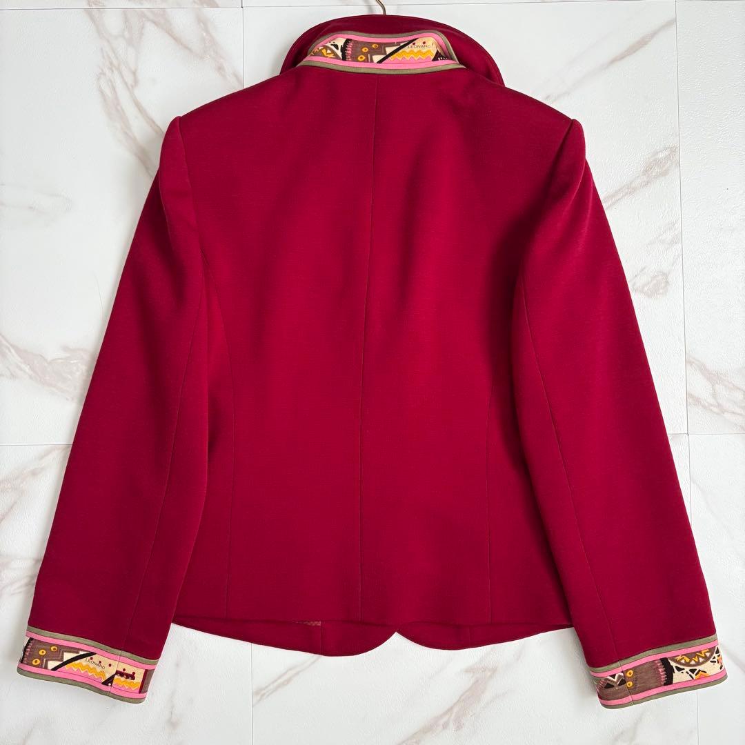 美品◆レオナール トリム デザイン テーラード ジャケット 赤 花柄 L