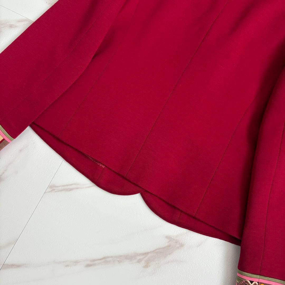 美品◆レオナール トリム デザイン テーラード ジャケット 赤 花柄 L