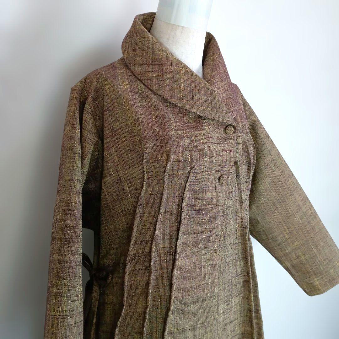 326　手染め大輔　着物リメイク　厚地紬　ワンピース　L〜フリーサイズ