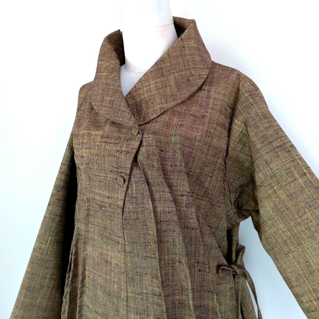 326　手染め大輔　着物リメイク　厚地紬　ワンピース　L〜フリーサイズ