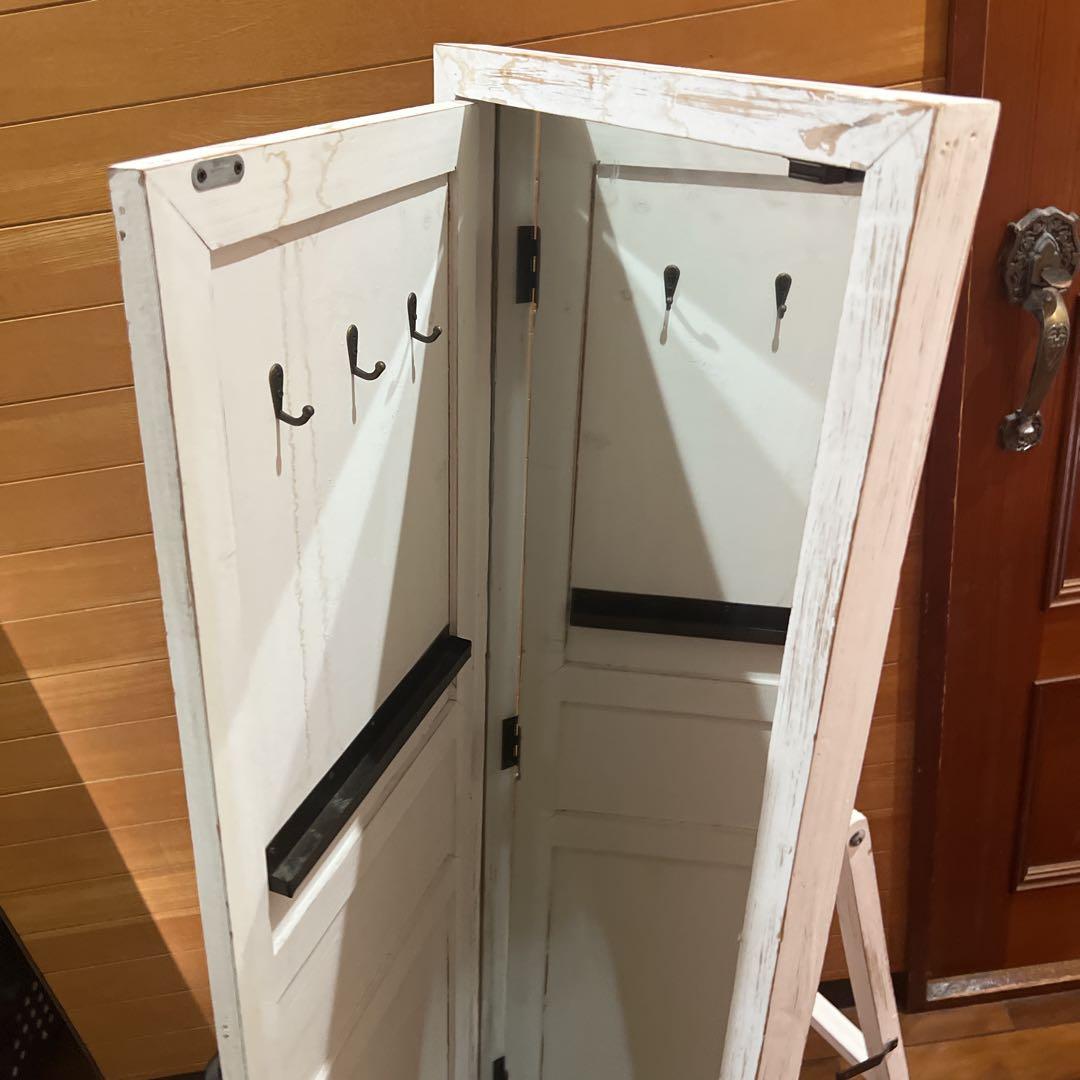 KIKUホワイト アンティーク風 スタンドミラー ドアミラー 木製 姿見