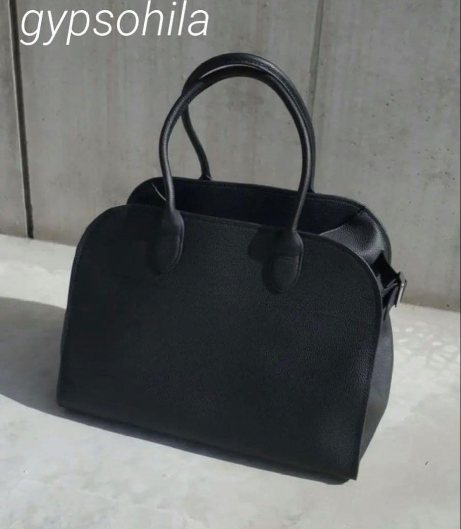 美品 gypsohila　ベルトボストンバッグ ラージ L ブラック　牛革