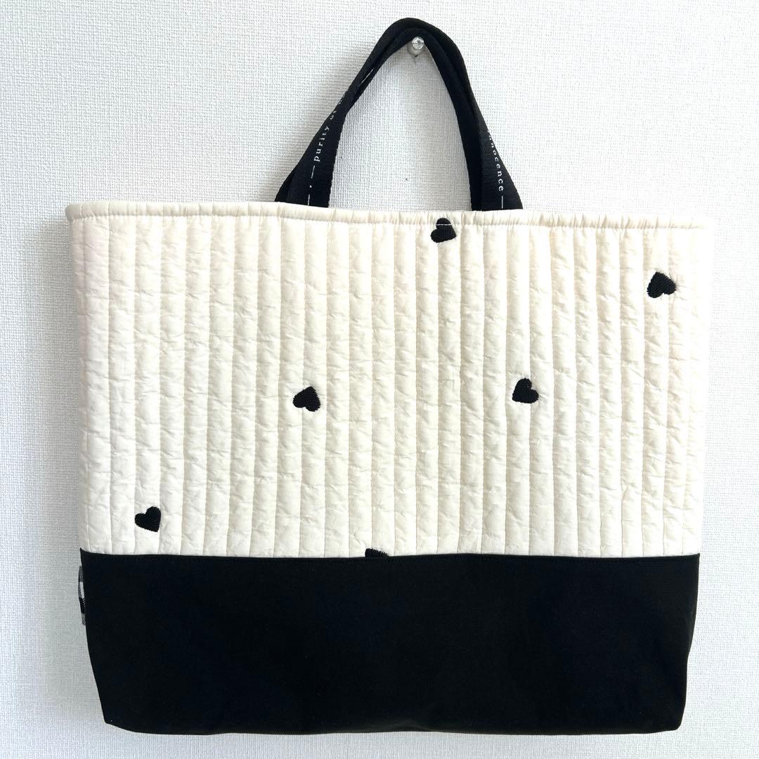 入園入学3点セット　【黒ハートヌビ×黒チェック】　女の子　レッスンバッグ　上靴袋