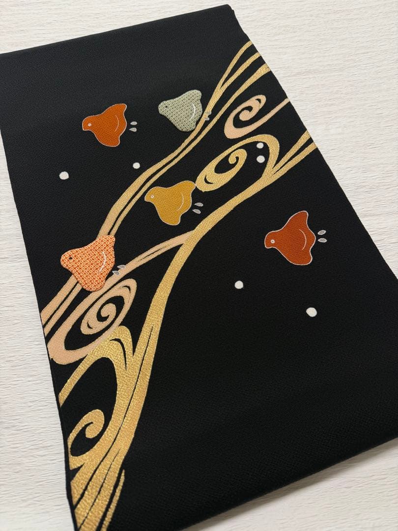 m118 ホリヒロシ 千鳥 流水　名古屋帯 縮緬 名古屋帯 正絹 黒地