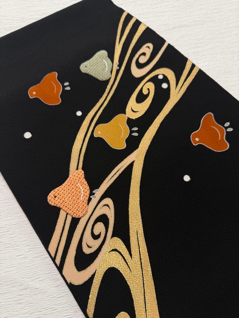 m118 ホリヒロシ 千鳥 流水　名古屋帯 縮緬 名古屋帯 正絹 黒地