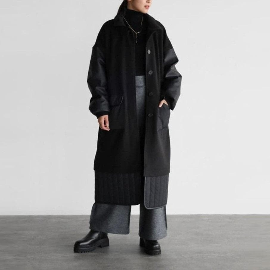 ラディエイト/異素材ミックススタンドカラーロングコート/オーバーサイズ