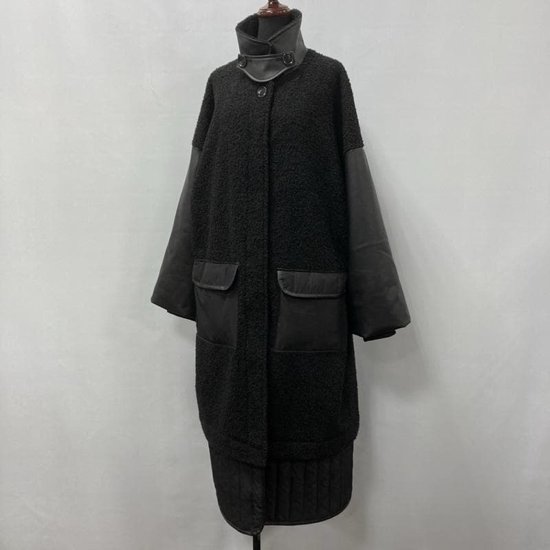 ラディエイト/異素材ミックススタンドカラーロングコート/オーバーサイズ