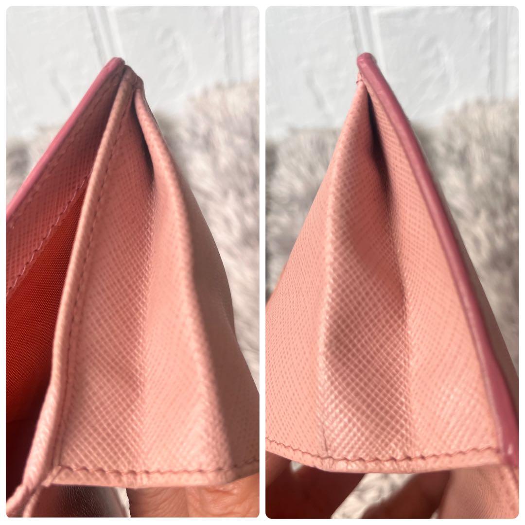 PRADA✨シャイン　折り財布　サフィアーノ　ピンク　レディース