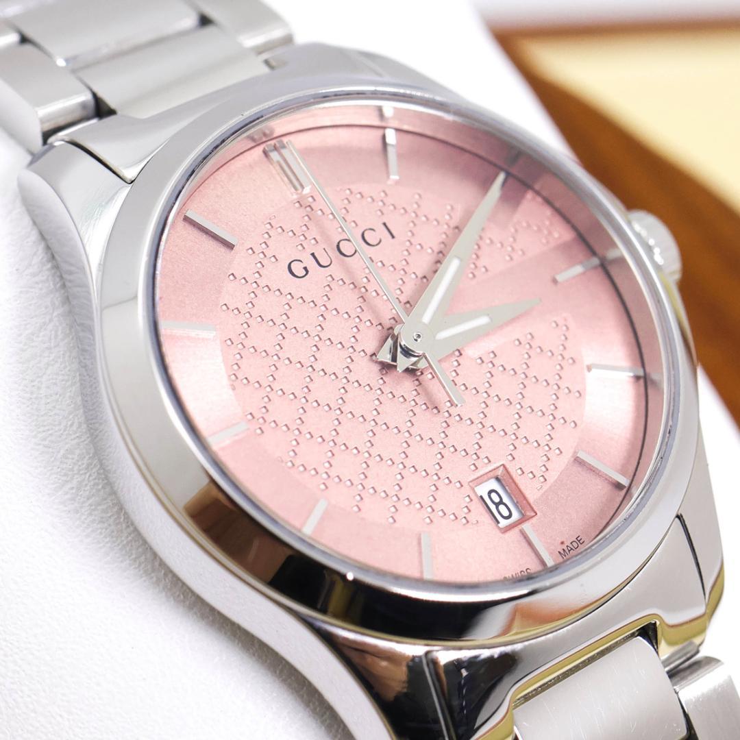 稼働 GUCCI 腕時計 126.5 デイト ピンク ステンレス 2903