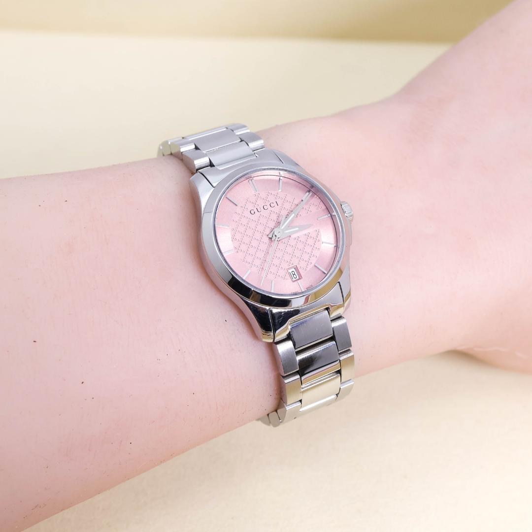 稼働 GUCCI 腕時計 126.5 デイト ピンク ステンレス 2903