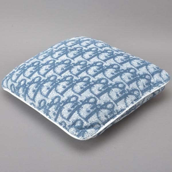 美品◇クリスチャンディオール Dior トロッター柄 クッション タオル生地 青