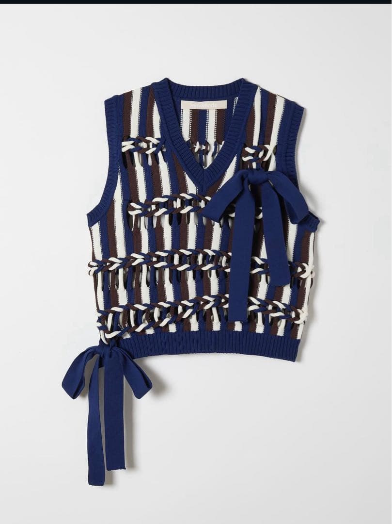 トップス leinwand Braids Stripe Knitted Vest Navy
