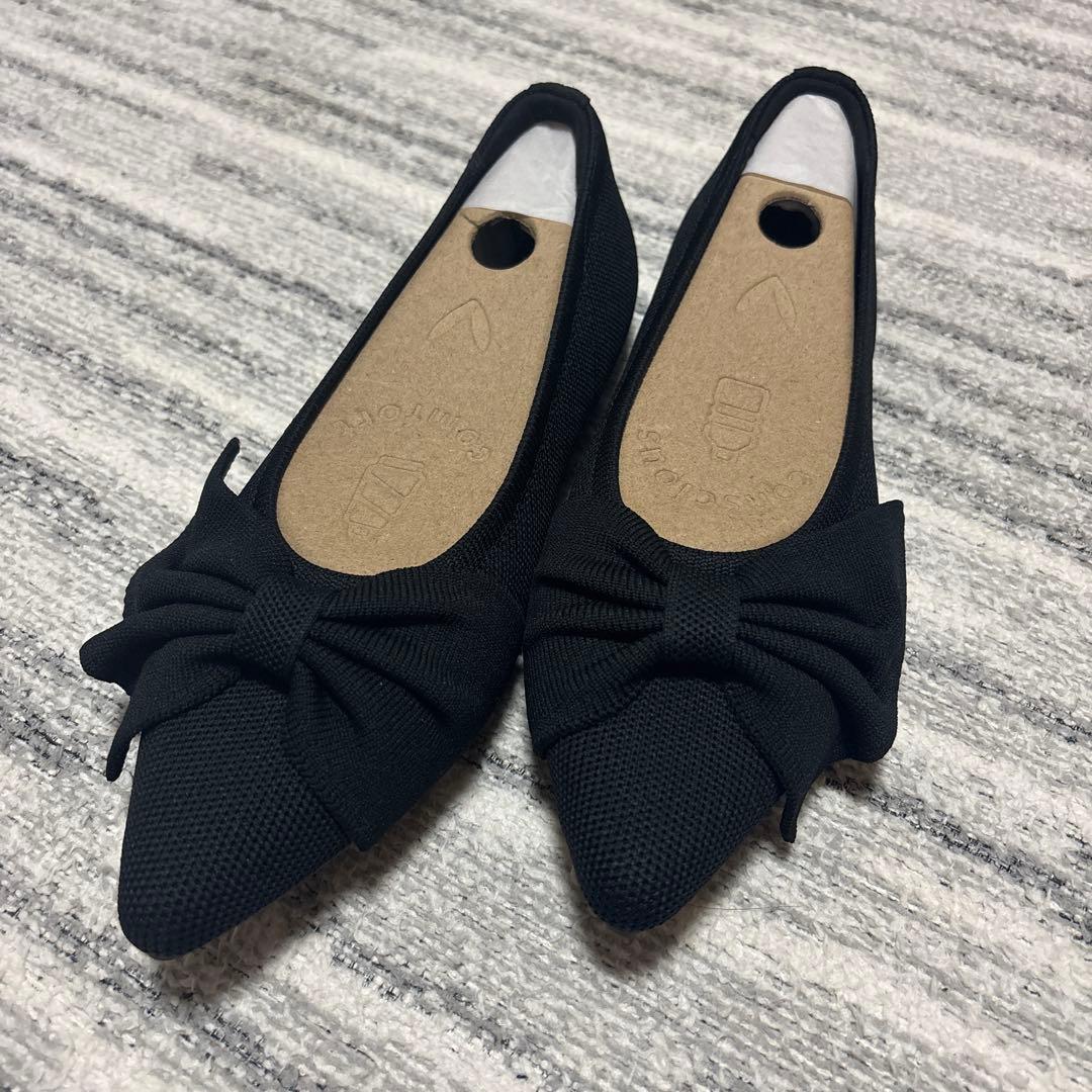 【どり】 VIVAIA ポインテッドトゥ リボン付き フラットシューズ