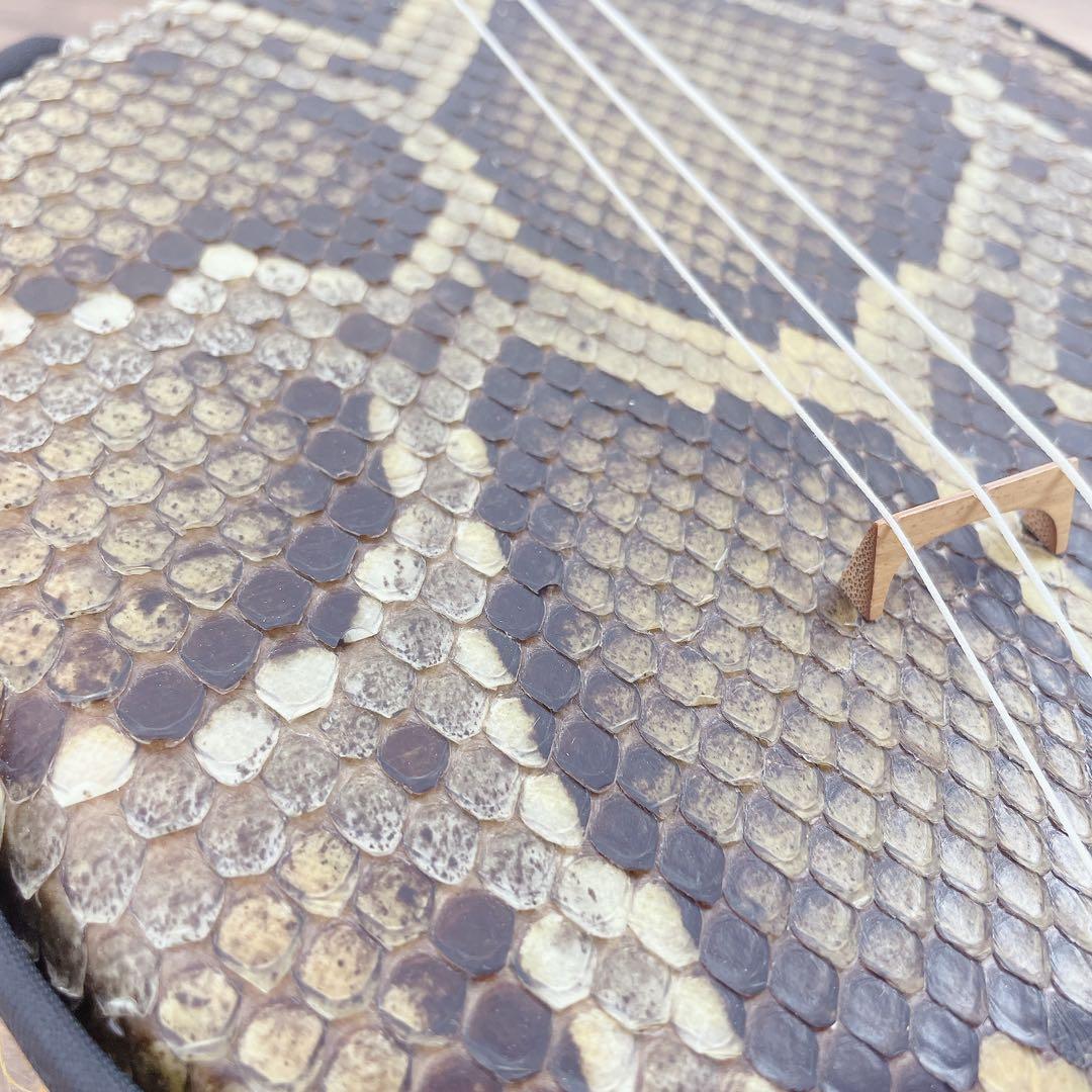 沖縄 三線 へび皮 ケース付き 撥 沖縄 民謡