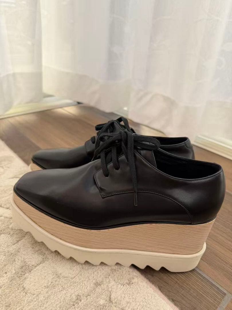 ステラマッカートニー　ブラックレザーウェッジソールスニーカー　37