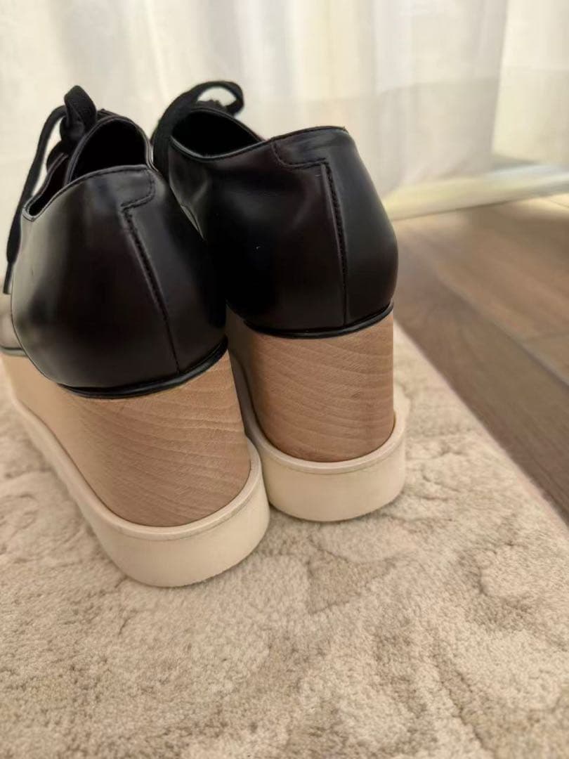 ステラマッカートニー　ブラックレザーウェッジソールスニーカー　37