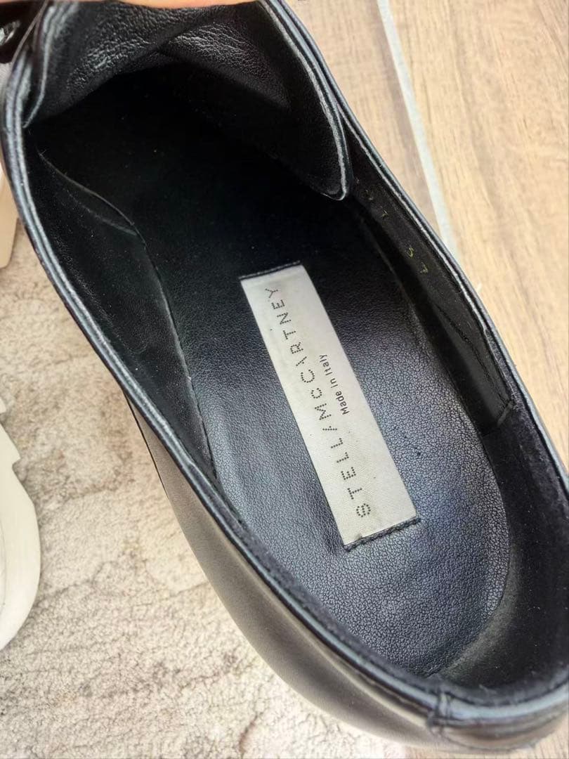 ステラマッカートニー　ブラックレザーウェッジソールスニーカー　37