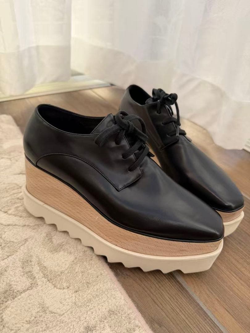 ステラマッカートニー　ブラックレザーウェッジソールスニーカー　37