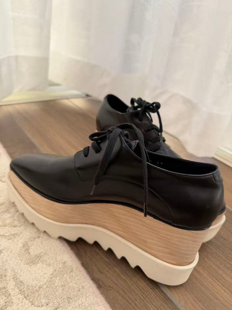 ステラマッカートニー　ブラックレザーウェッジソールスニーカー　37