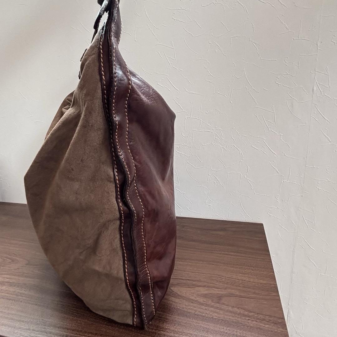 カンポマッジ　CAMPOMAGGI 　ショルダーバッグ　レザー　コットン　茶