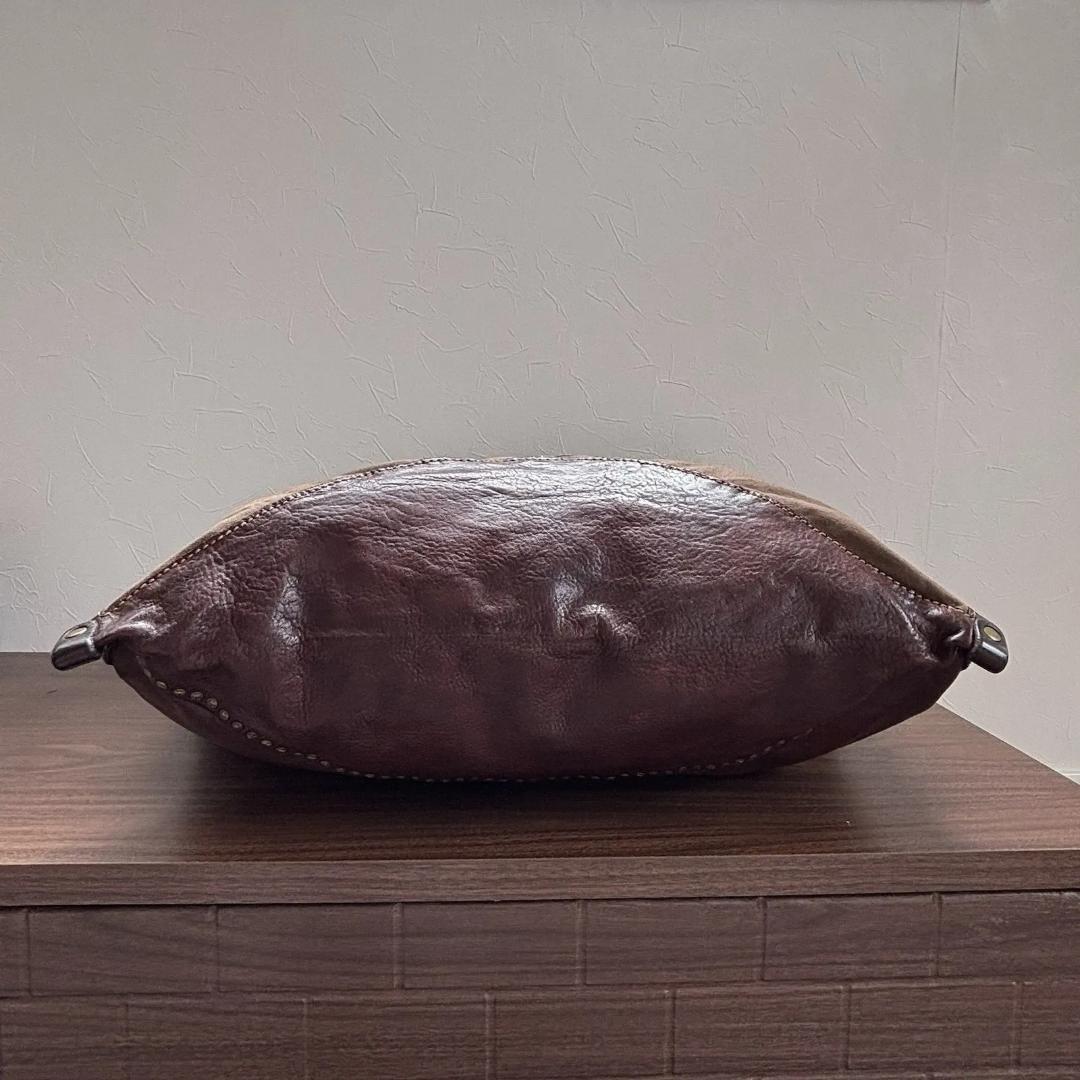 カンポマッジ　CAMPOMAGGI 　ショルダーバッグ　レザー　コットン　茶