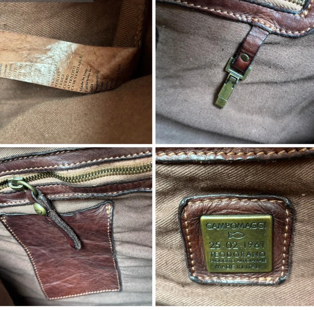 カンポマッジ　CAMPOMAGGI 　ショルダーバッグ　レザー　コットン　茶
