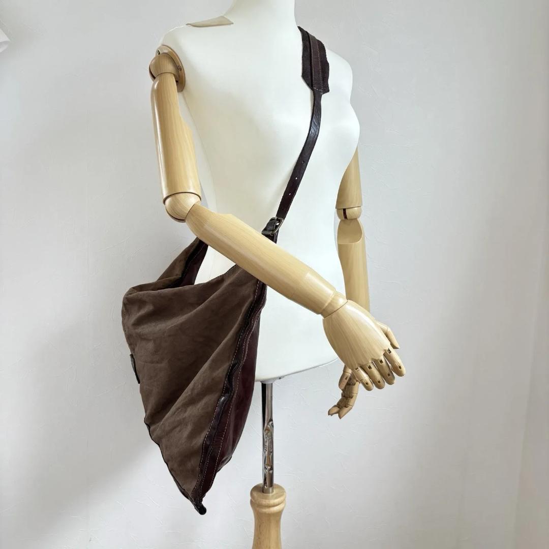 カンポマッジ　CAMPOMAGGI 　ショルダーバッグ　レザー　コットン　茶