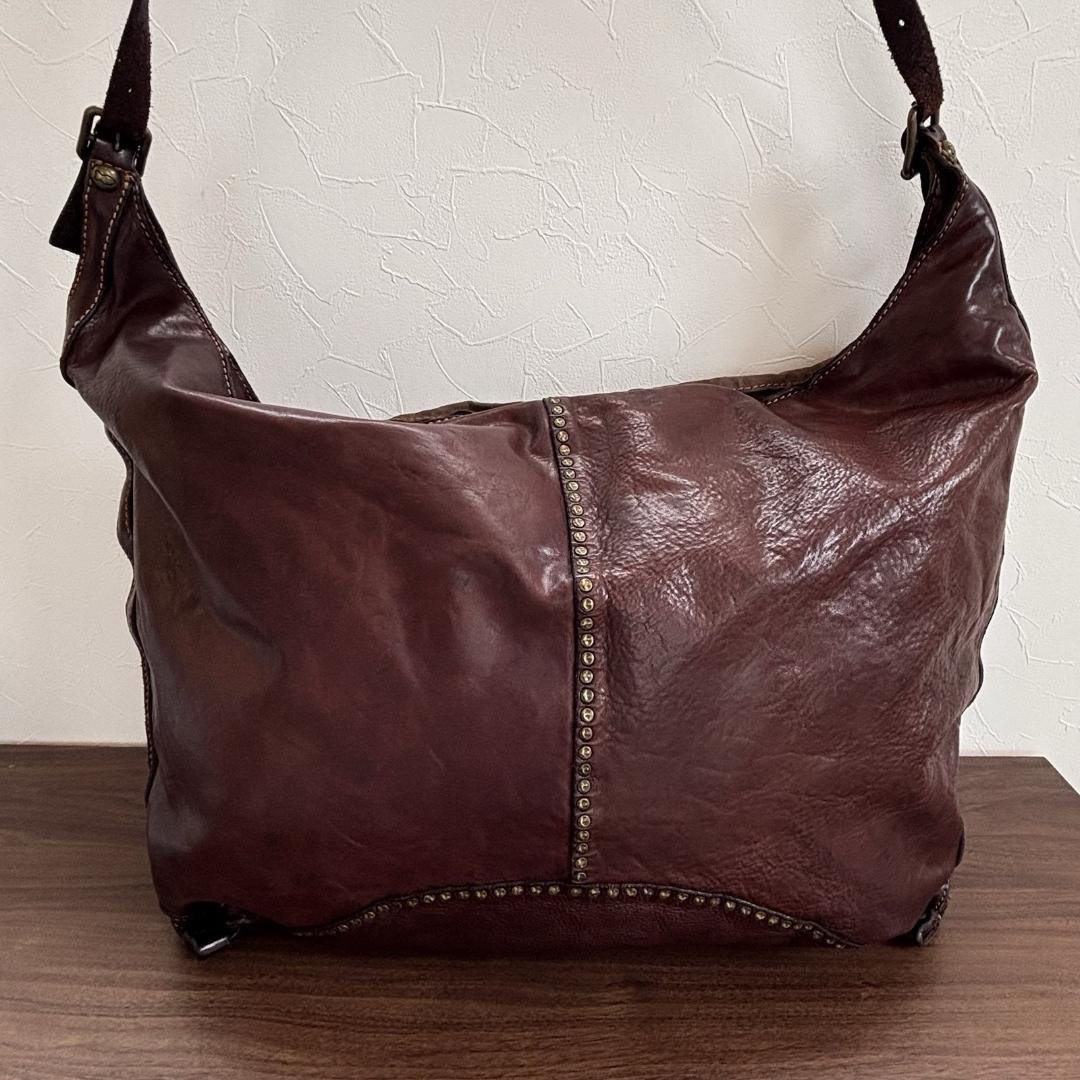 カンポマッジ　CAMPOMAGGI 　ショルダーバッグ　レザー　コットン　茶