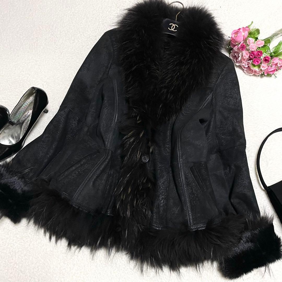 美品◎ラビットスキン チャイニーズラクーン ジャケット 羊革 レディース ラム