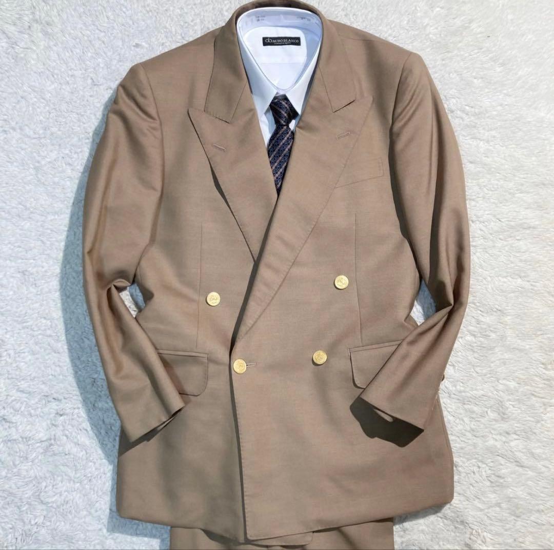 【極美品】 バーバリー スーツ ダブル ベージュ 金ボタン 背抜き A4 S