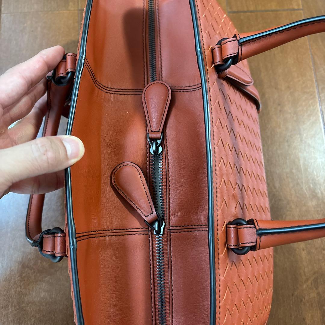 オレンジ レザー 編み込み バッグ