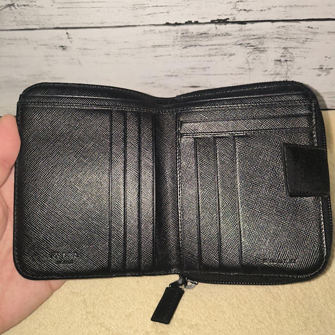 美品　PRADA ナイロン 二つ折り財布 黒