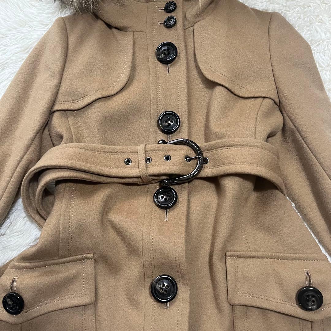 美品✨バーバリー ブルーレーベル　ラクーン ファー付きロングコート　ベージュ　M