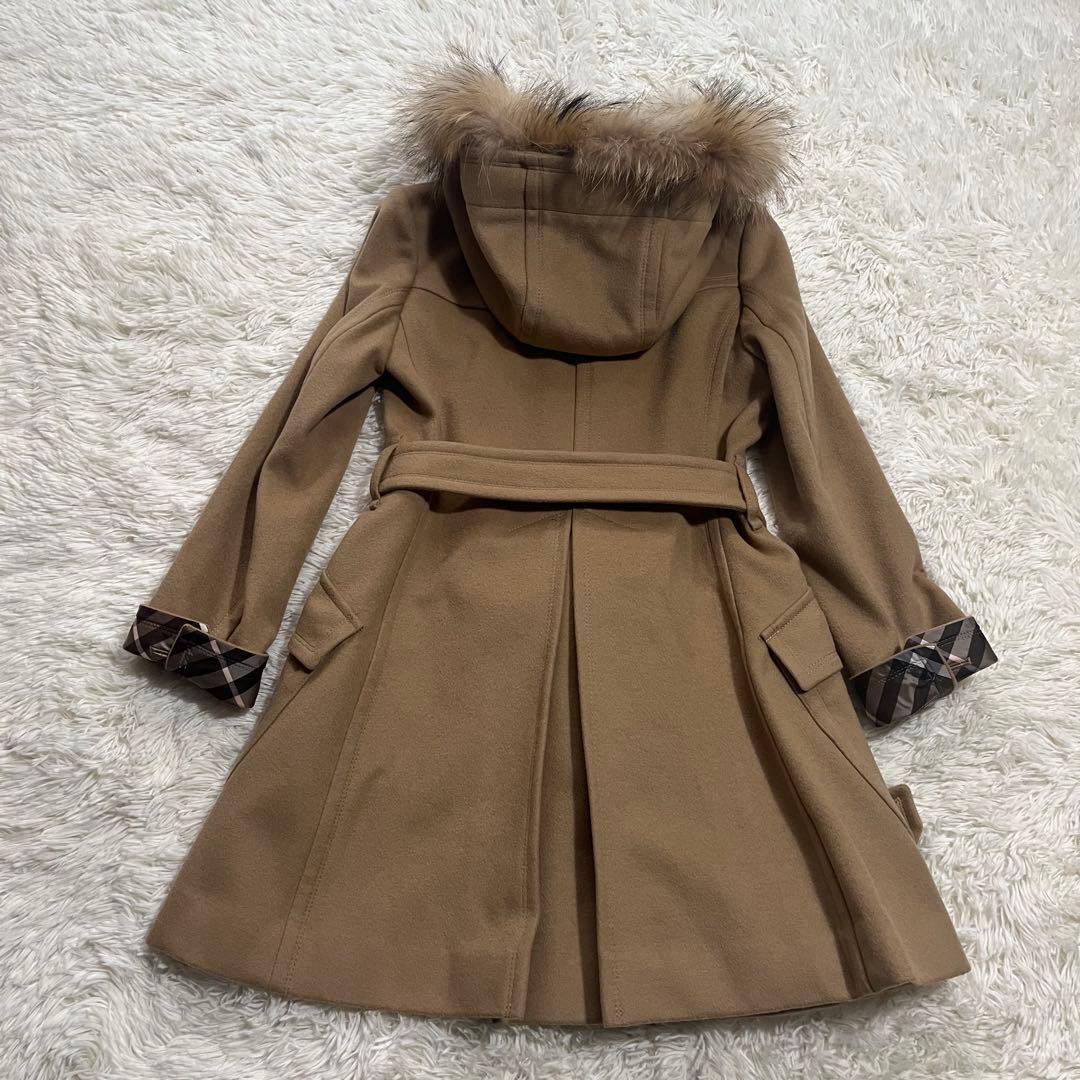 美品✨バーバリー ブルーレーベル　ラクーン ファー付きロングコート　ベージュ　M
