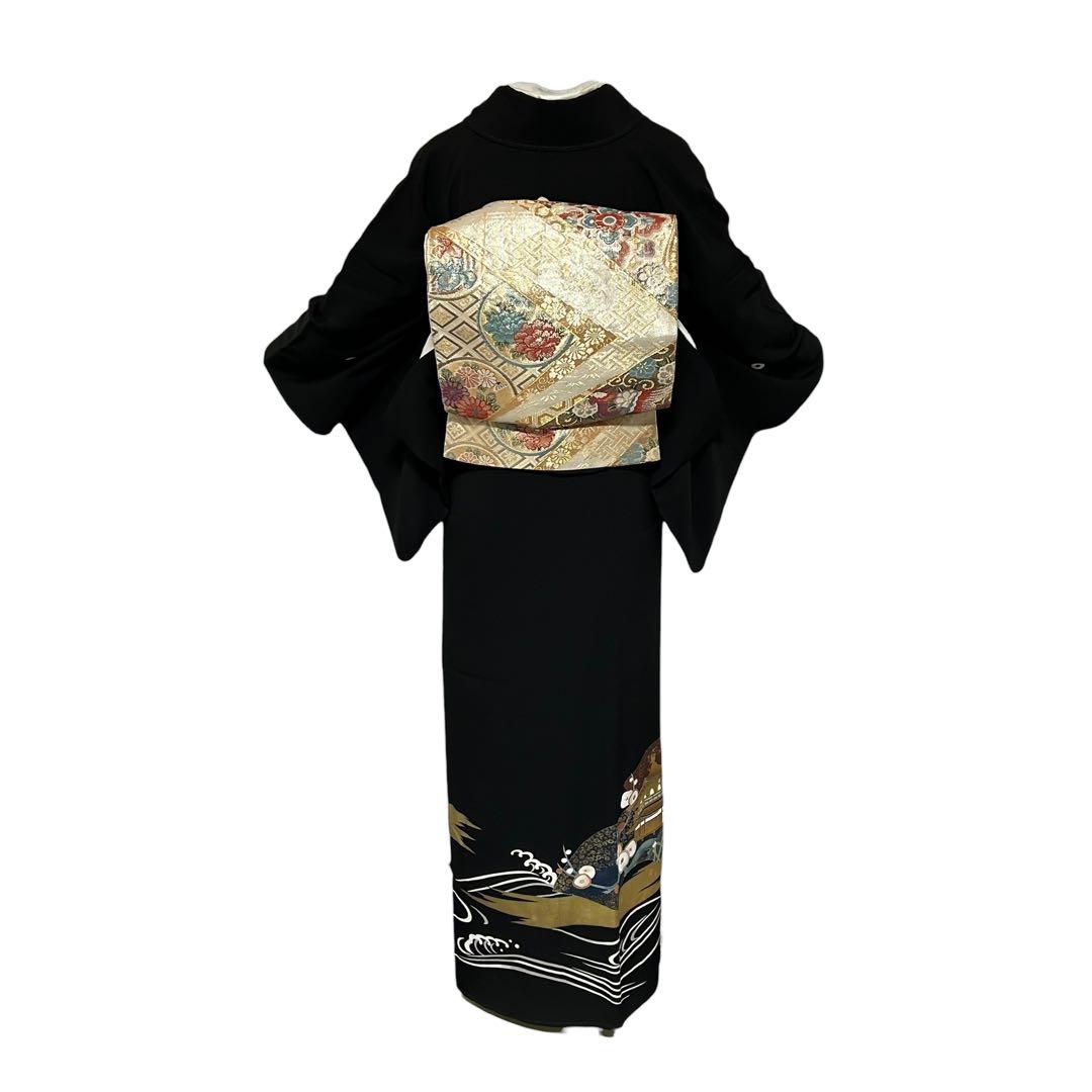 未使用近い　美品　袷　正絹　作家物　落款　五つ紋　黒留袖　フルセット