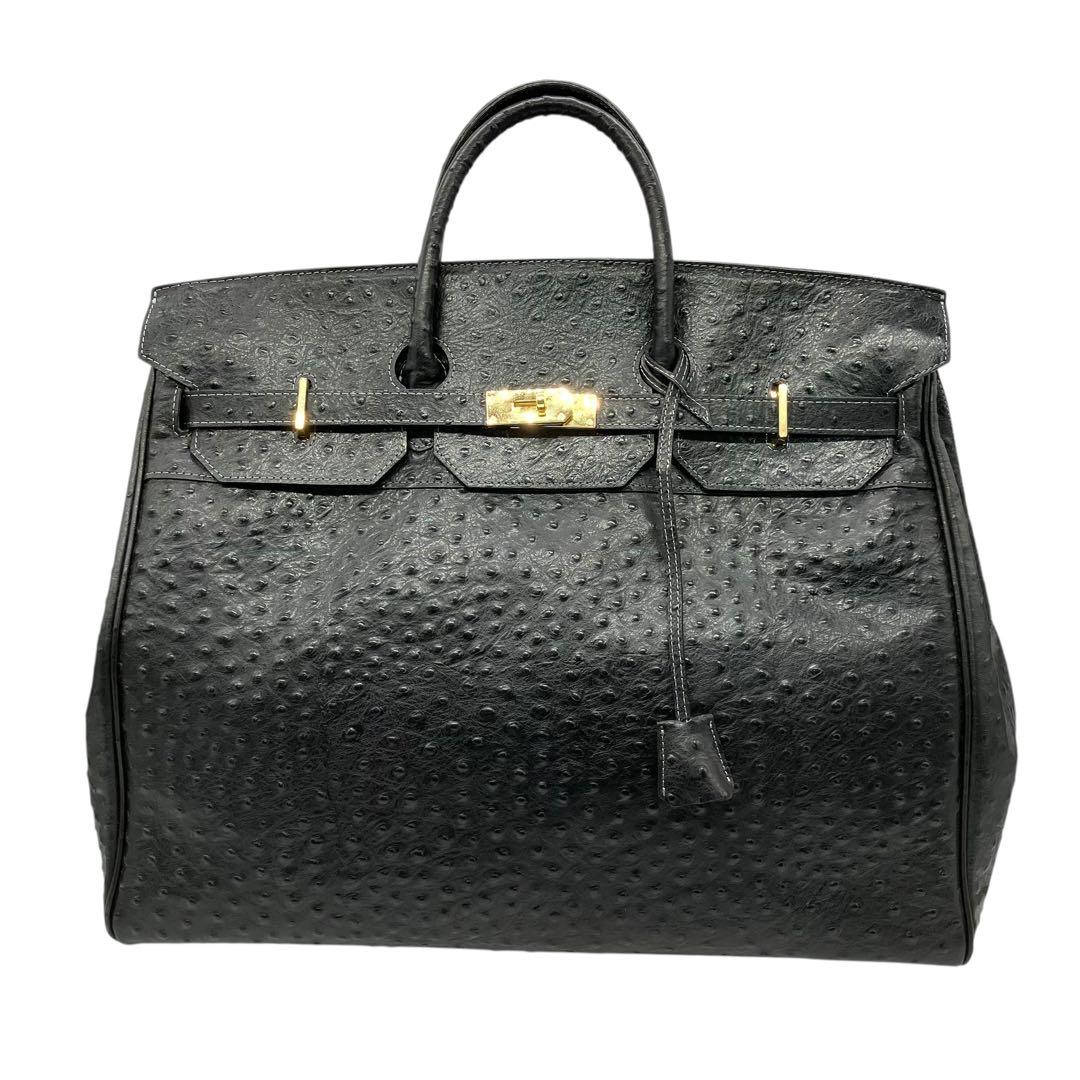 良品 2035 特大ボストンバッグ オーストリッチ フルポイント ベルトデザイン