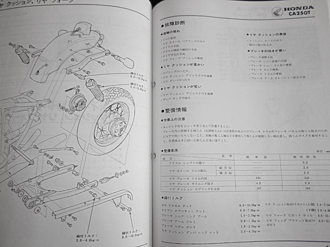 ホンダ　レブル250 CA250T〔MC13〕サービスマニュアル 追補多数あり