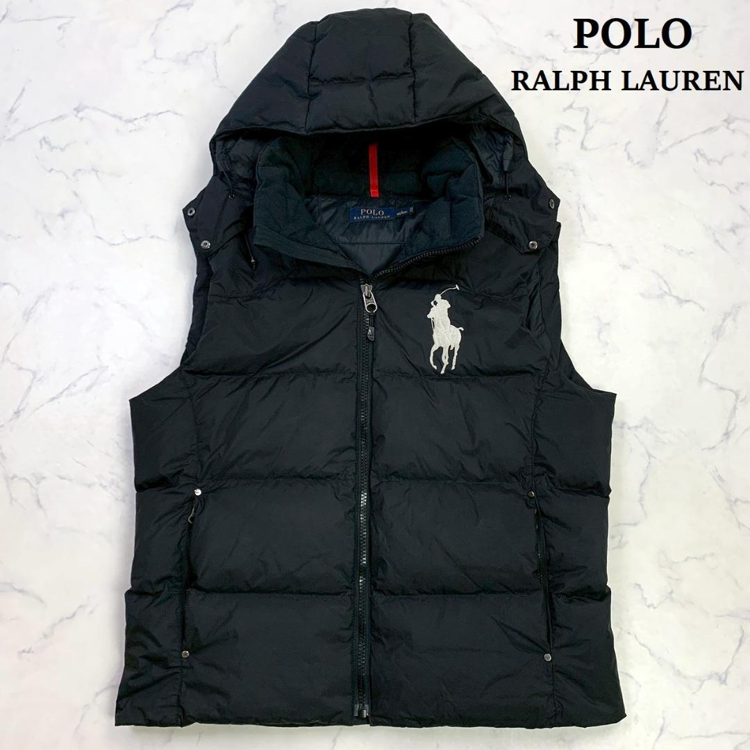 ポロラルフローレン ダウンベスト ビッグポニー刺繍 ブラック L　D883