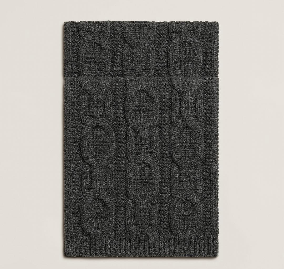 【新品未使用】レア❗️HERMES フォーブル　マフラー　シェーヌダンクル　グレー