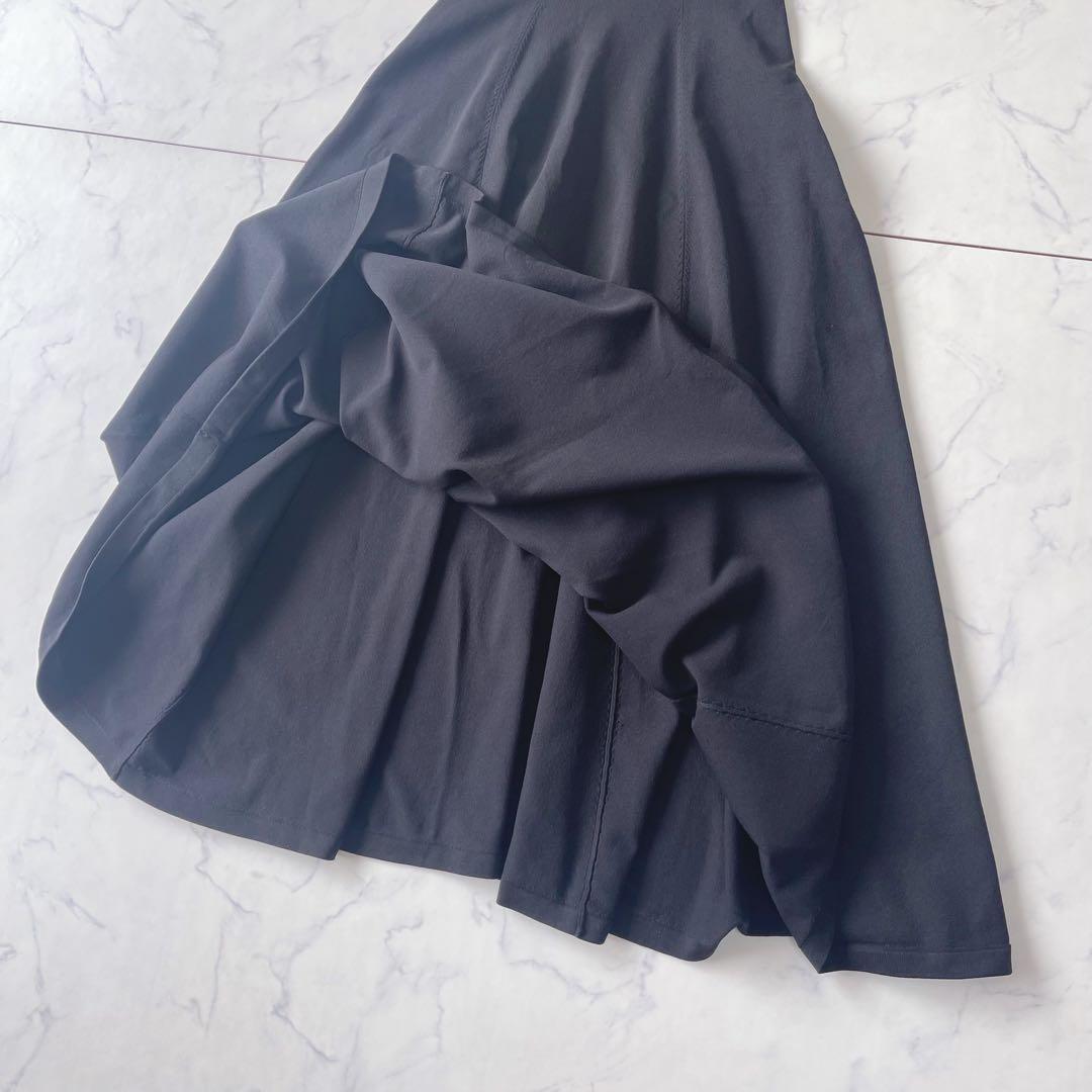 【美品】JENNE フレンチスリーブ ニット フレア ロングワンピース 黒 M