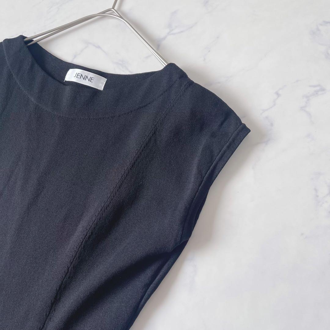 【美品】JENNE フレンチスリーブ ニット フレア ロングワンピース 黒 M