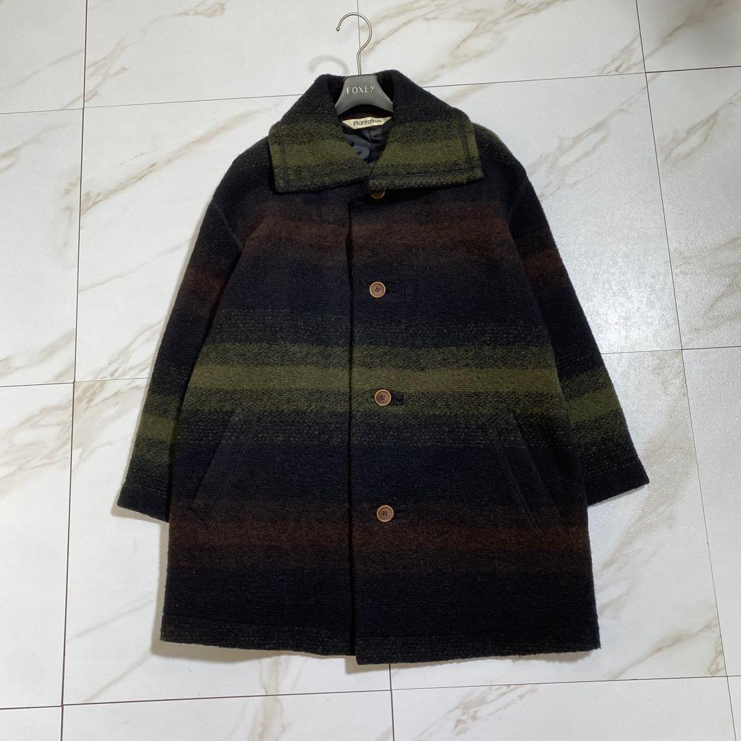 美品♡Plantation ウール グラデーションボーダーロングコート ロング