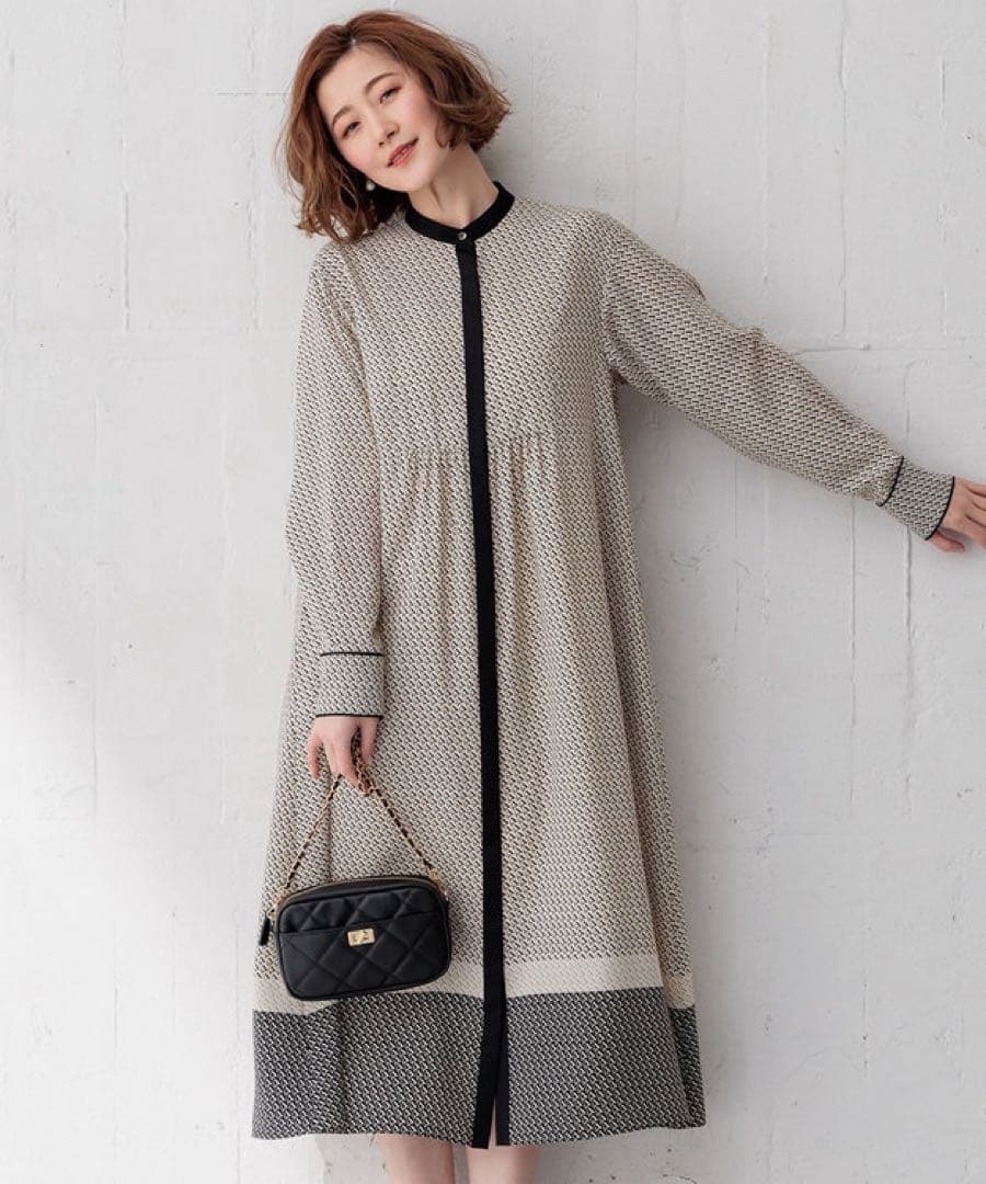 極美品 23区 【洗える】ジオメトリックパネルプリント ワンピース 3XL