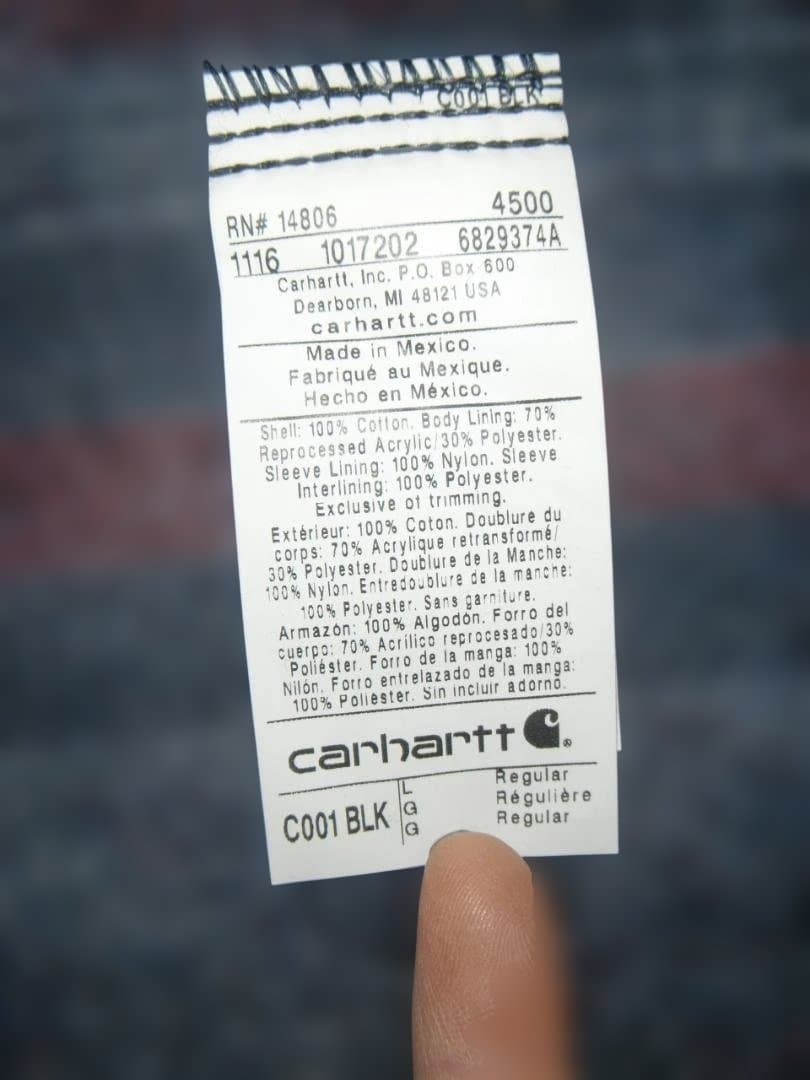 【未使用新品】Carhartt メンズブラックカバーオール US-Lサイズ