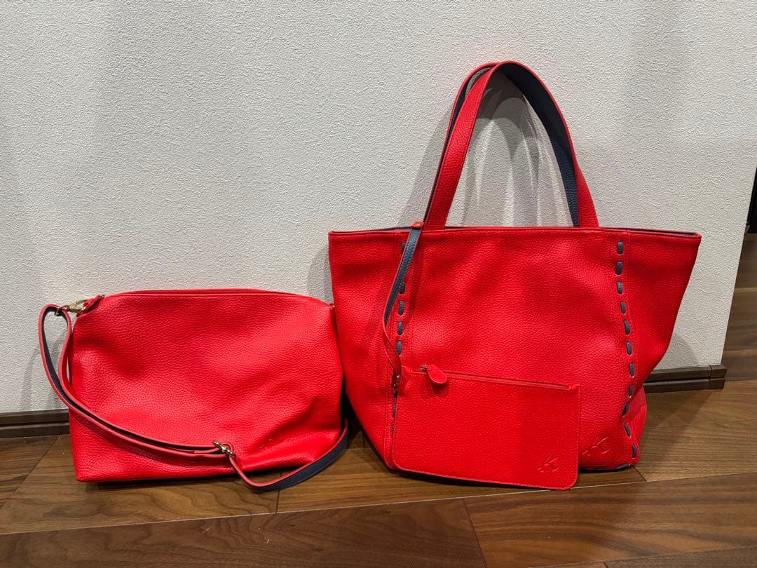 【キタムラ】未使用　レザー 赤 バッグ3点セット　1箇所ひび割れあり