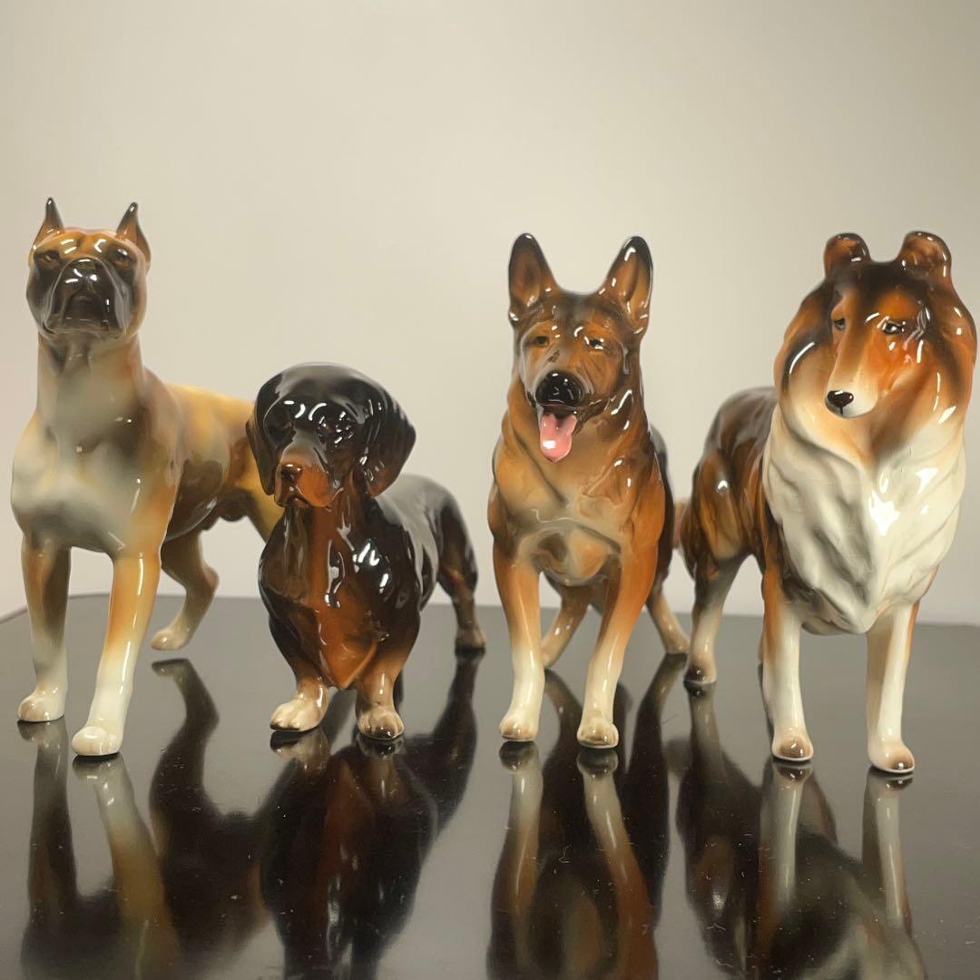 【美品・希少】加藤工芸 陶器製 犬の置物 4体セット KATO KOGEI