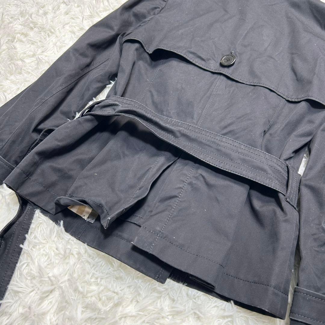 【美品】バーバリー ショートトレンチコート メガチェック ベルト付き 黒 36