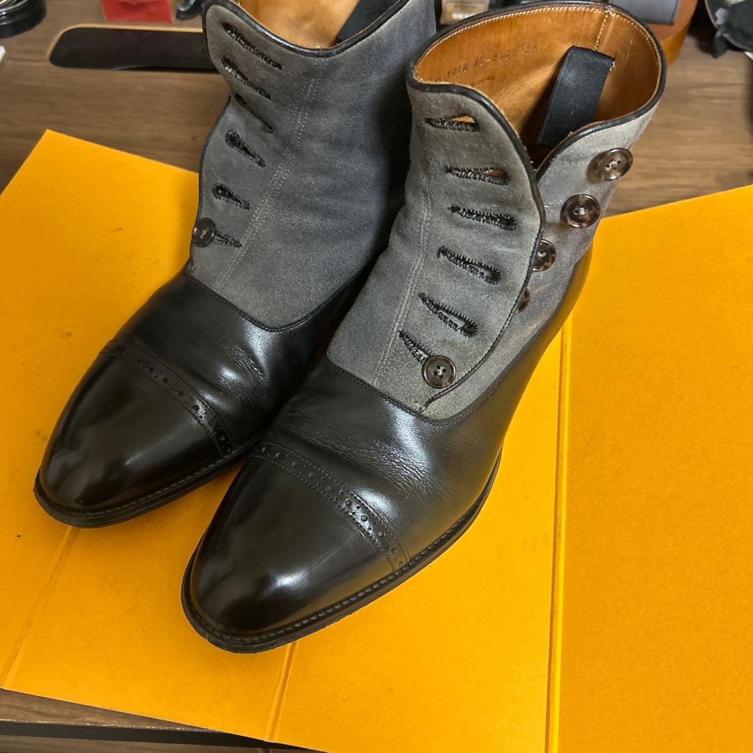 大塚製靴 ボタンブーツ 矢筈コバ ピッチドヒール 25.0cm EE フック付き